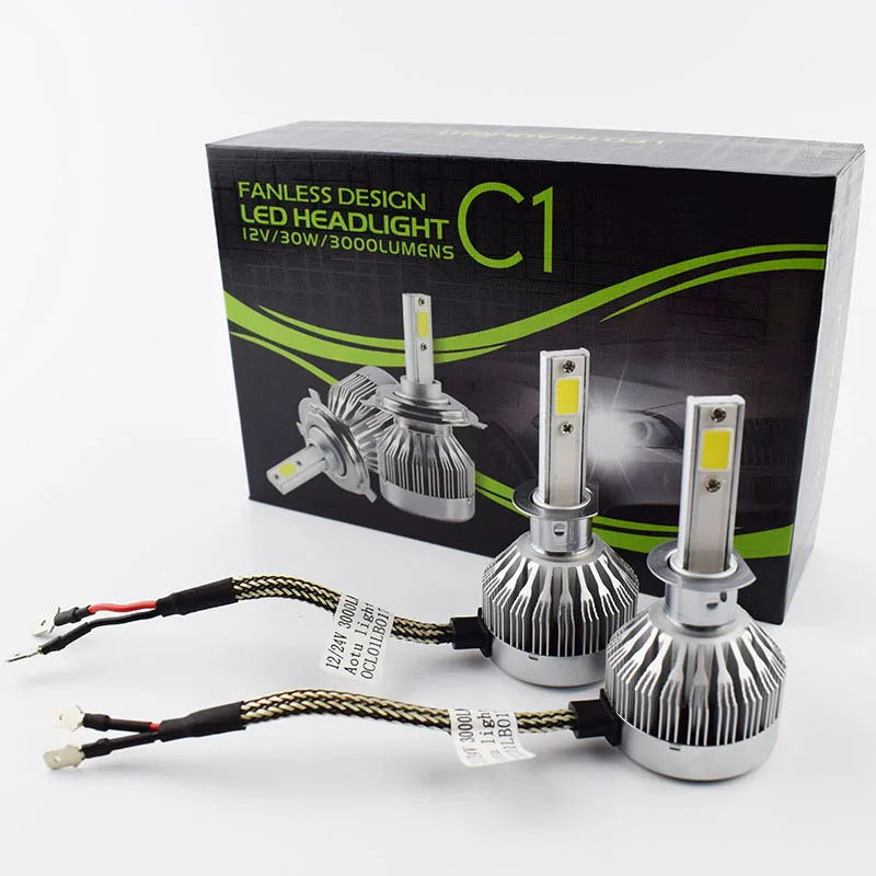 2PCS Car Headlight Bulb Kit COB LED Automobile Headlamp 12V 60W 6000lm