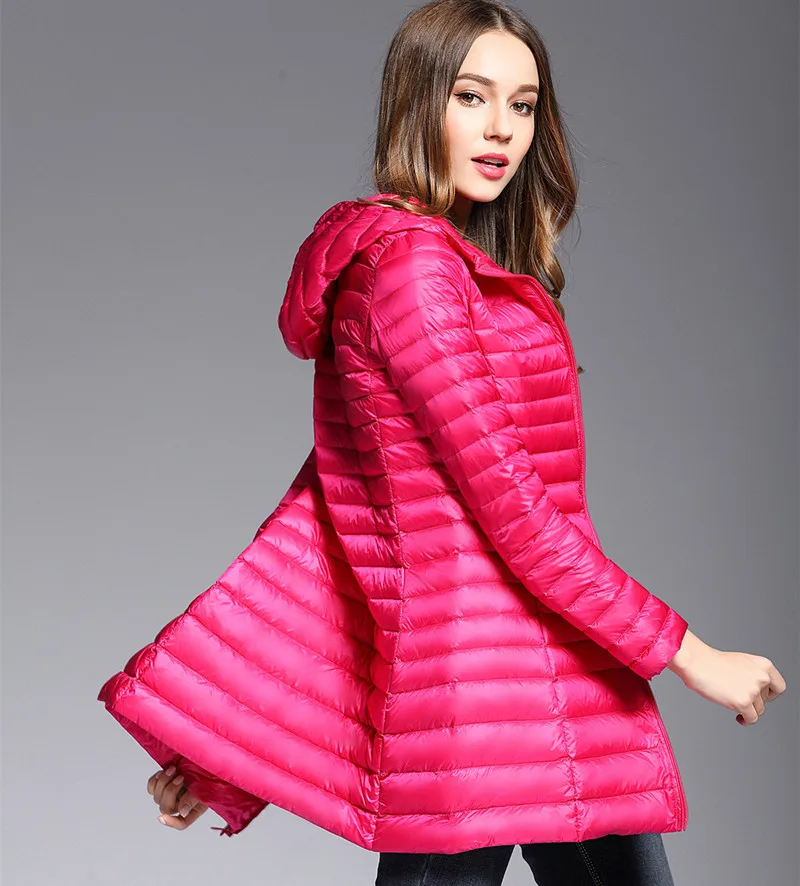 Skup 90% biały płaszcz z kaczego puchu kobiety ultralekki dół kurtki 2019 zima nowy kobiety długi płaszcz Parka z kapturem