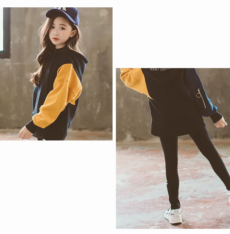 fashion red yellow long sleeve patchwork jackets for kids autumn hooded cotton coats baby big girls outerwear tops clothing  (9)