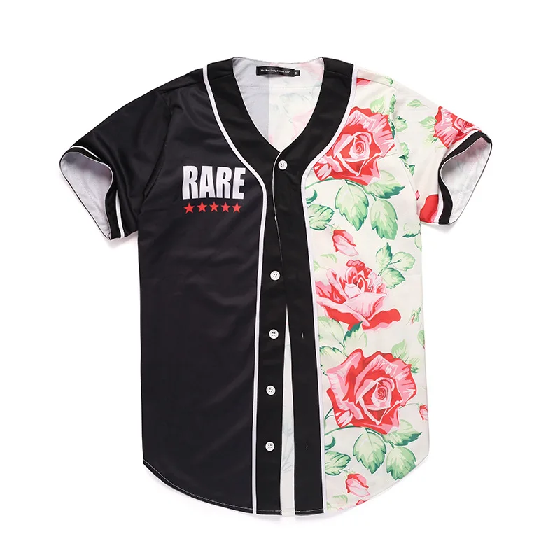 

AIFFEE Men's Brooklyn Style Street Hip-hop Shirts Creative 3D Floral Printed Baseball Jersey Notorious Top