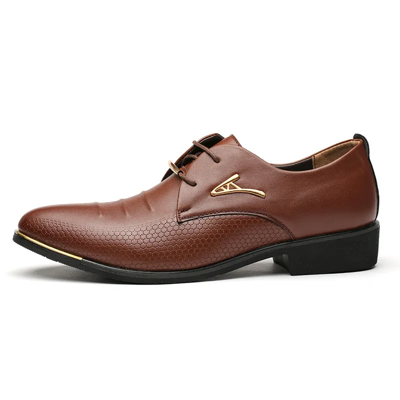 

New Spring Men Leather Dress Shoes Luxury Brand Men's Business Shoes For Men Shoes Pontied Toe Lace-Up Flats Black Size 45