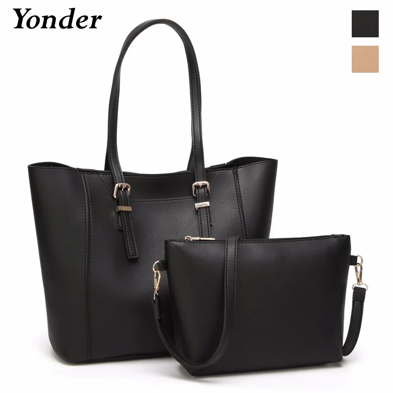 

2 pcs over shoulder women's bags female hand bag shoulder crossbody bag Khaki Leather Ladies composite bag women tote messenger