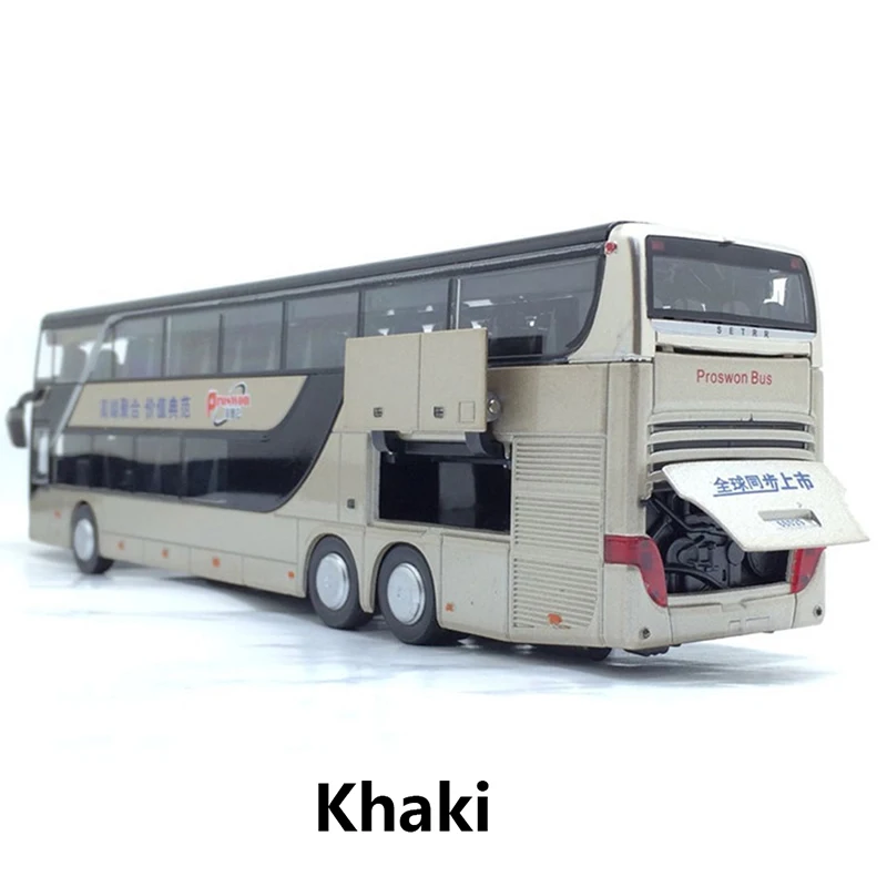 Khaki Hot Sale High Quality 1:32 Alloy Pull Back Bus Movable Model High Imitation Double Sightseeing Bus Flash Toy Vehicle Gifts - Цвет: Khaki