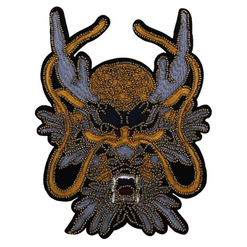 

5pieces Beads Dragon Head Patches Embroidery Applique Patch Sew on Badges Back Patches for Garment Jacket Craft Supplies TH1352