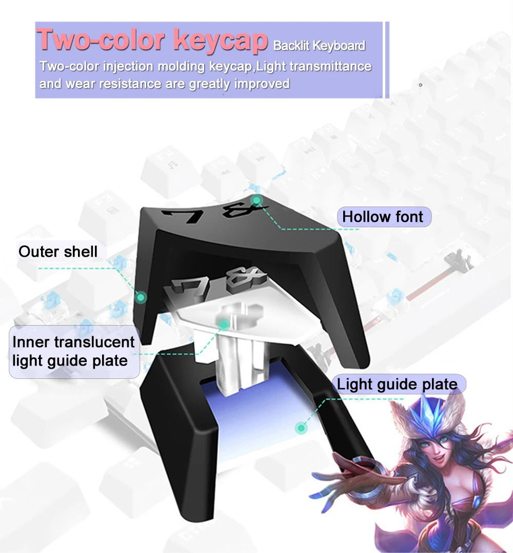 Профессиональная игровая механическая клавиатура с 87/104 клавишами, с защитой от привидения, светящаяся, синяя, красная, черная, светодиодный, с подсветкой, USB Проводная клавиатура