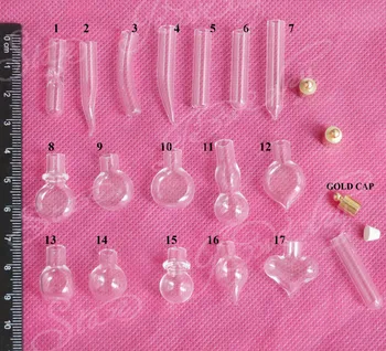 

6mm clear glass rice vial & plug &gold cap( need glue) for diy neckalce--you can choose style or mixed