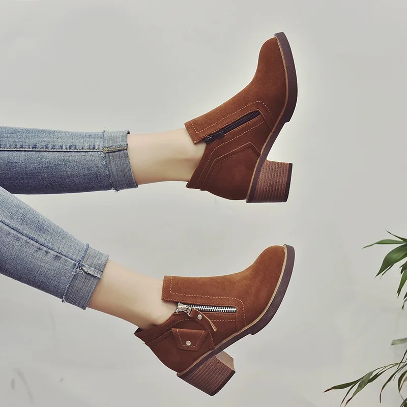 

Woman Ankle Boots Ladies Chaussure Women Low Square Heels Pumps Matin Shoes Spring Autumn Booties Zapatos Mujer Vintage