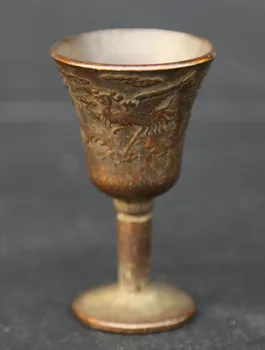 

2.6" China Bronze Animal Auspicious Dragon Phoenix Play Fireball Goblet Wine Cup