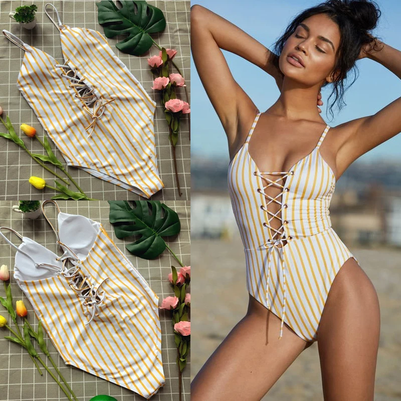 bathing suit women bikinis 2019 girls swimming suit for women monokini high waist bikini bottom bandage bikini striped swimwear