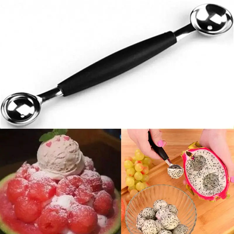 Двухсторонняя лопатка для дыни нержавеющая сталь ложка для фруктов Баллер для десерт, Мороженое Декор кухонная утварь инструмент для приготовления пищи