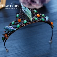 HIMSTORYm Unique Blue Green Cosplay Party Forest Elf Branch Hair Crown Women Peacock Evening Pageant Jewelry Hair Accessories