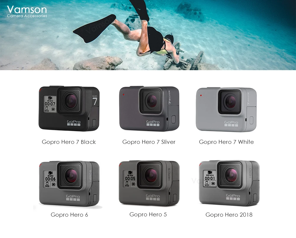 Vamson для Gopro Hero 7 6 5 комплект аксессуаров для шеи водонепроницаемый корпус Чехол-рамка плавучий поплавок для камеры Go pro Hero 6 5 VS142