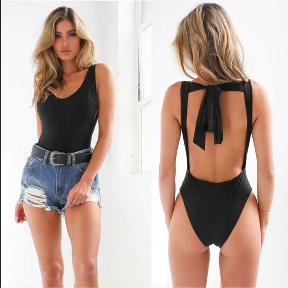 

New Summer Sexy Halter Swimsuit One-piece Bathing Swimming Suits Backless Solid Color Swimwear Beach Bikini For Women Ladies Hot