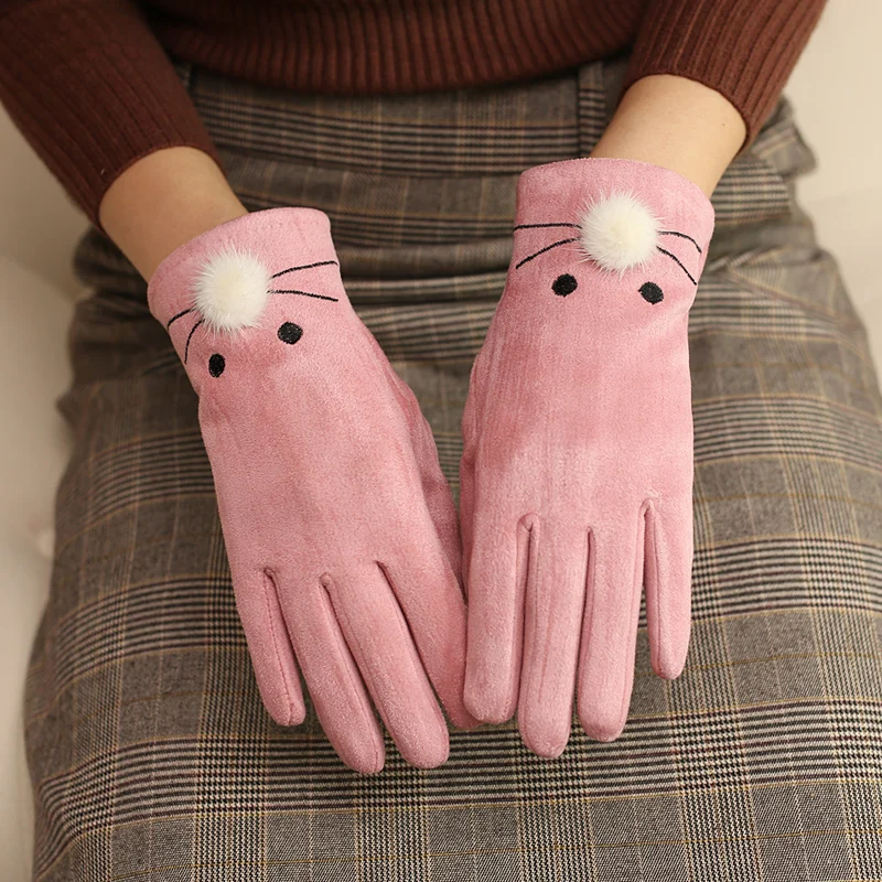 Перчатки для сенсорных экранов женские зимние красота мультфильм теплые студенческие перчатки утепленные на открытом воздухе зимой