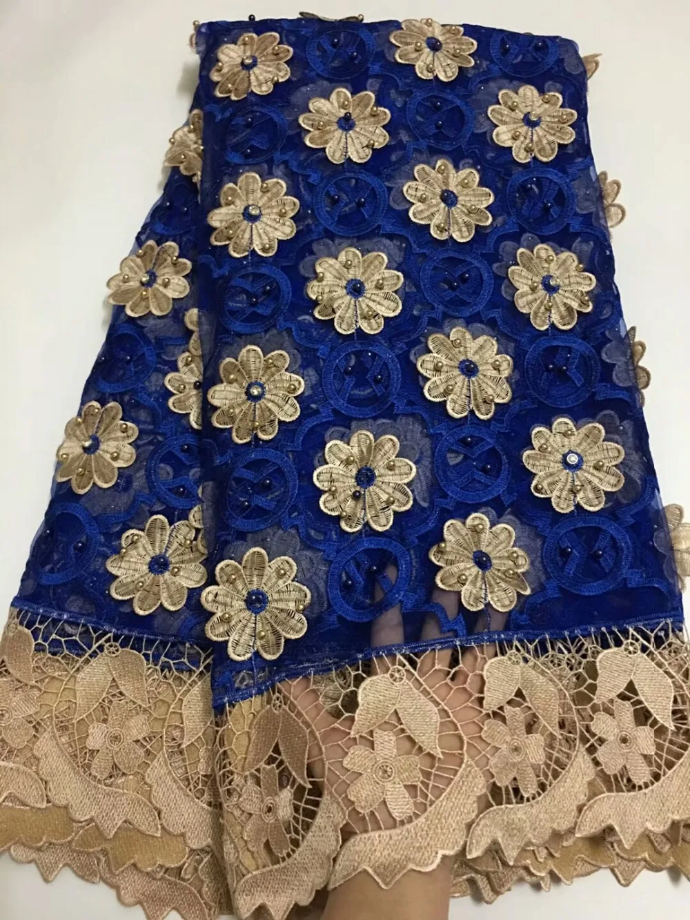 

Bridal french lace fabric beaded african tulle lace fabric with stones 5 yards per lot net lace fabric for dress blue