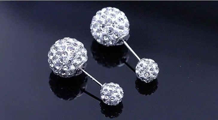 100% 925 sterling silver fashion shiny double Shambhala ball crystal ladies`stud earrings jewelry Anti allergy drop shipping