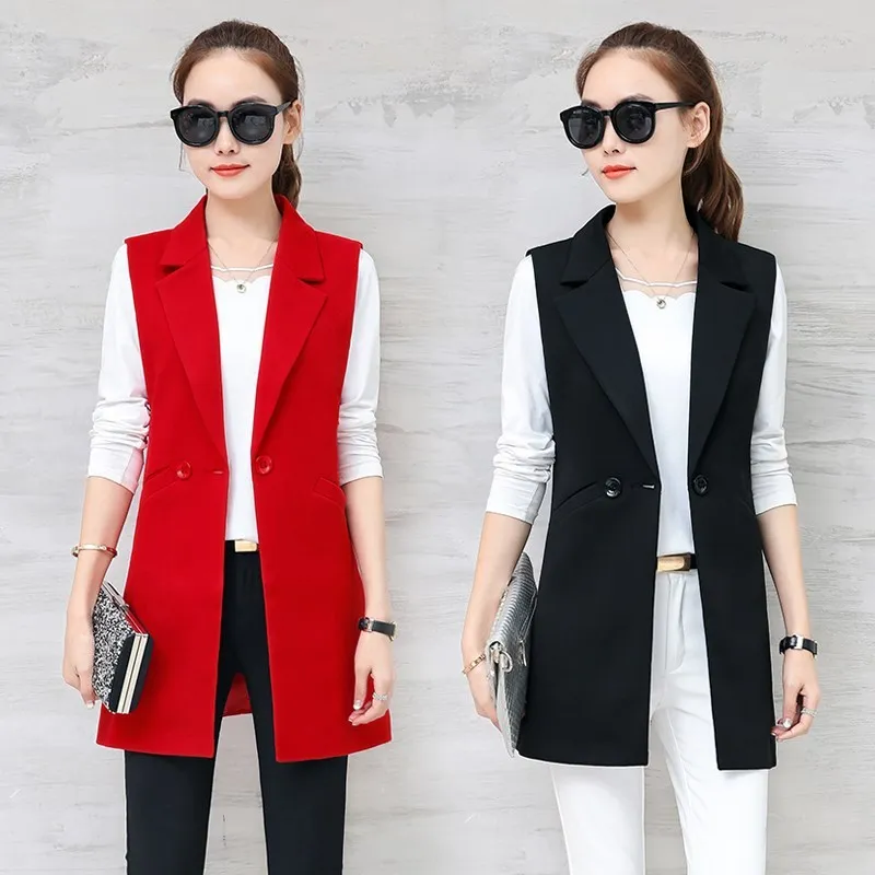 

Quality Elegant Blazer Long Waistcoat for Women Summer Slim Long Vests Female Cardigan Vest Black Female Waistcoats Coat