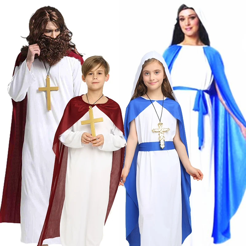 

Halloween Party Cosplay Costume Children Adults Roman Greek Clothing Jesus The Virgin Mary Nun Robes Dress