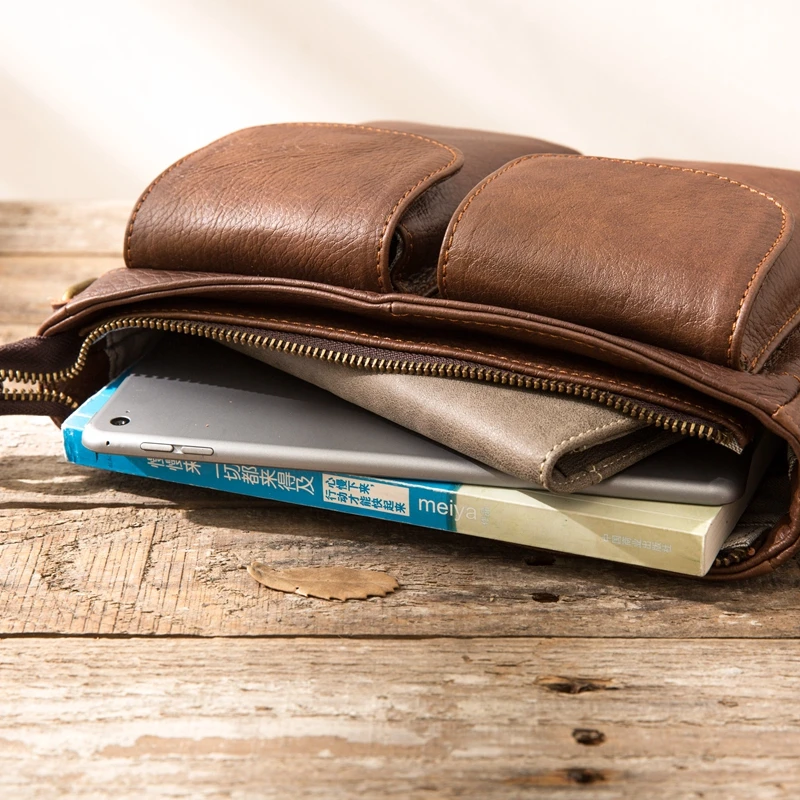 AETOO Original Retro Men's Leather Handbag First-Handed Cowhide Shoulder Skip Mailman Bag Casual IPAD Men's Bag