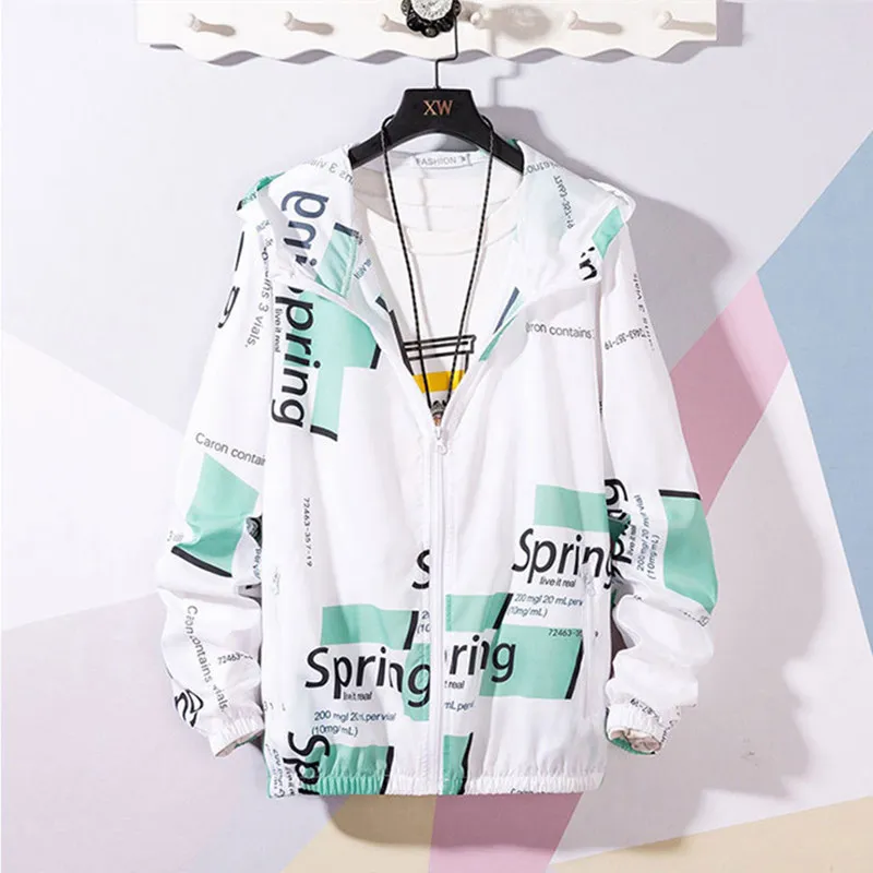 

2019 Spring And Summer Jacket Men And Women Couple Quick-Drying Hoodie Hip Hop Letter Printing Color Matching Thin Section Coat