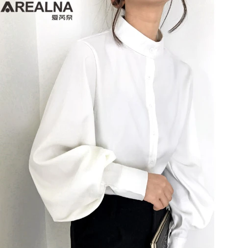 Blusas Mujer Moda Весенняя Элегантная блузка с воротником стойкой женская длинным