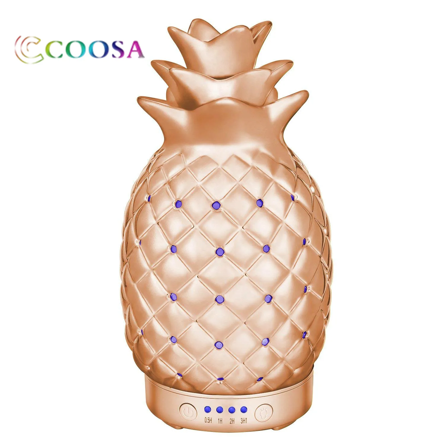 

COOSA 100ml Essential Oil Diffuser Ceramics Pineapple Pattern Cool Mist Humidifier Home Office Bedroom Living Room (Rose Gold)