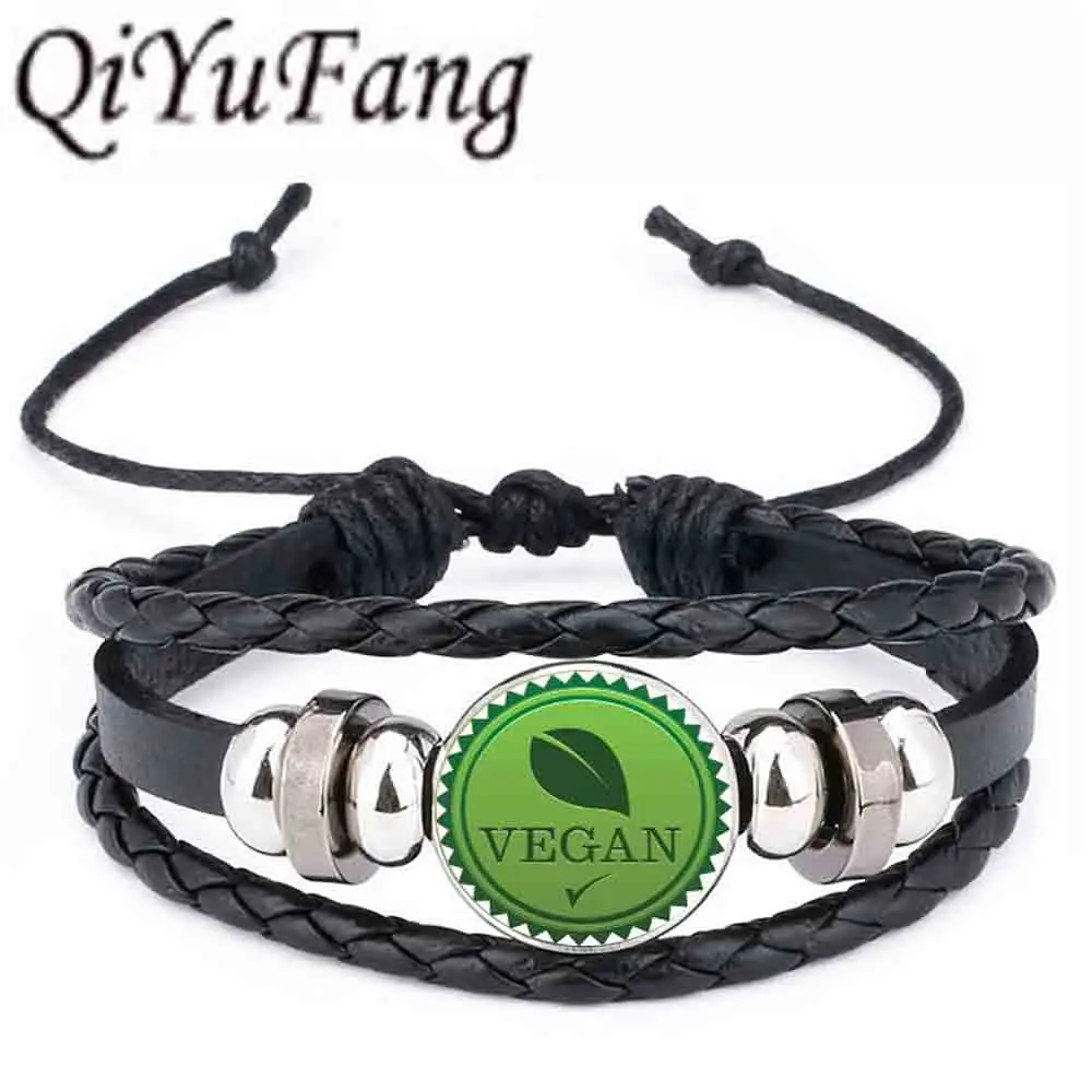 QiYuFang веганская диета кожаный браслет вегетарианская диета go органические ювелирные изделия черный многослойный очаровательный браслет для женщин и мужчин 1 шт./лот - Окраска металла: 7