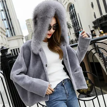 New Parker style Sheep Fur Coat Women Wool Coat With Fox Fur Hood Long Coat Winter Women Wool Fur Jacket