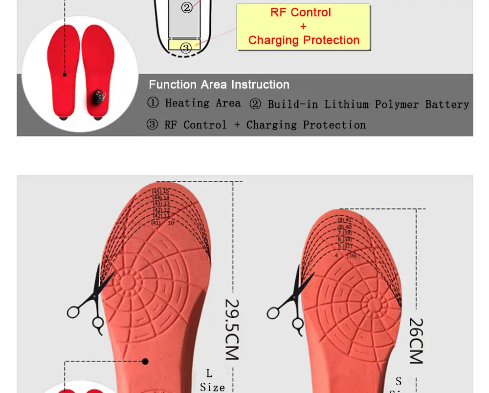 Зимняя нагревательная обувь с внутренней подошвой для мужчин и женщин, радиоуправляемая нагревательная стелька, батарея 1800 мАч