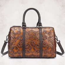Nueva Llegada de Las Mujeres de Cuero Genuino En Relieve de Asas Bolsas de Mensajero Crossbody de Hombro de Gran Capacidad Bolso de Viaje Ocasional