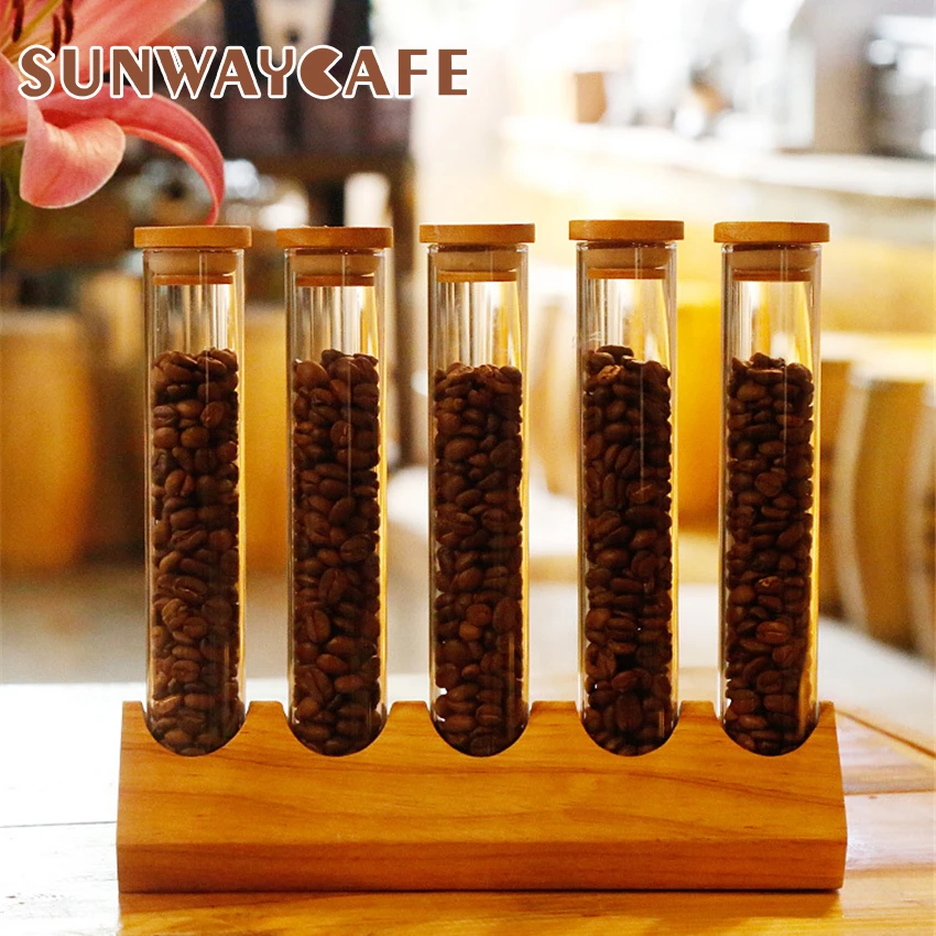 Creative Wooden Coffee Beans Flower Tea Display Rack Stand Cereals canister Glass Test Tube sealed Storage Decorative Ornaments