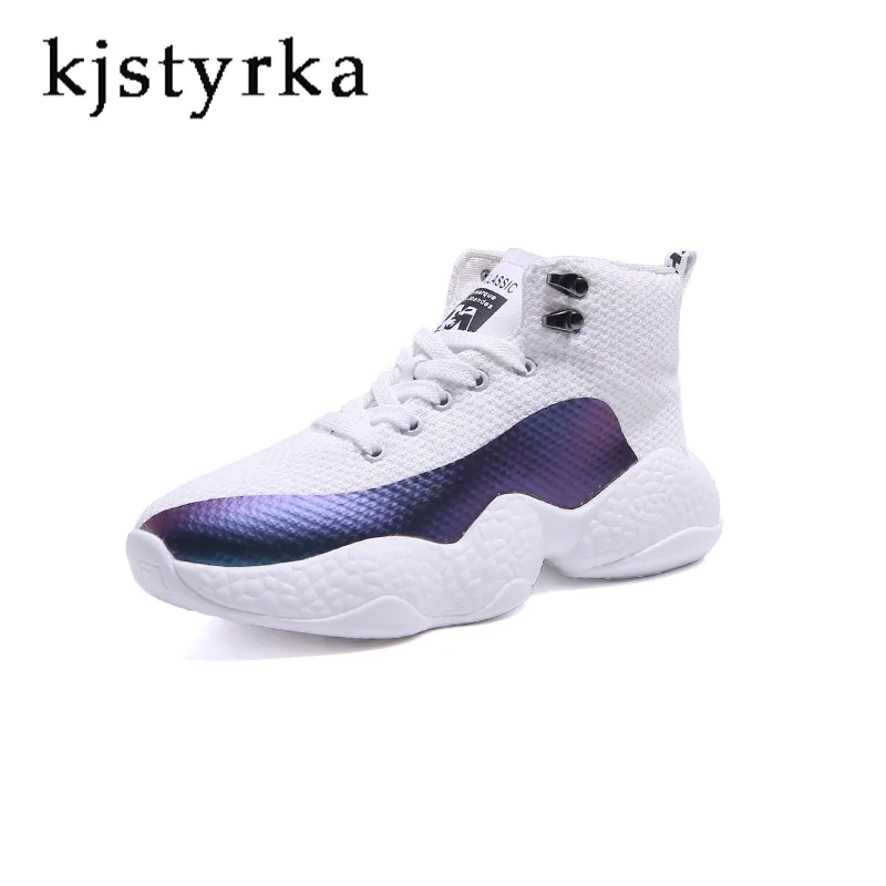 Kjstyrka, фирменный дизайн, высокое качество, весна/осень, Повседневные Дышащие женские кроссовки на шнуровке, женские нескользящие кроссовки с амортизацией - Цвет: Белый