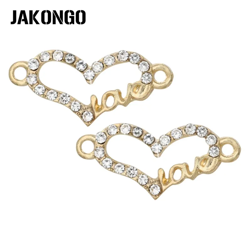 

JAKONGO Gold Color Crystal Heart Love Connectors for Jewelry Making Bracelet Findings Accessories DIY Craft 24x11mm
