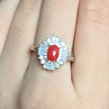 

Natural red coral gem Ring Natural gemstone ring 925 sterling silver trendy Elegant flower sunflower women wedding party Jewelry