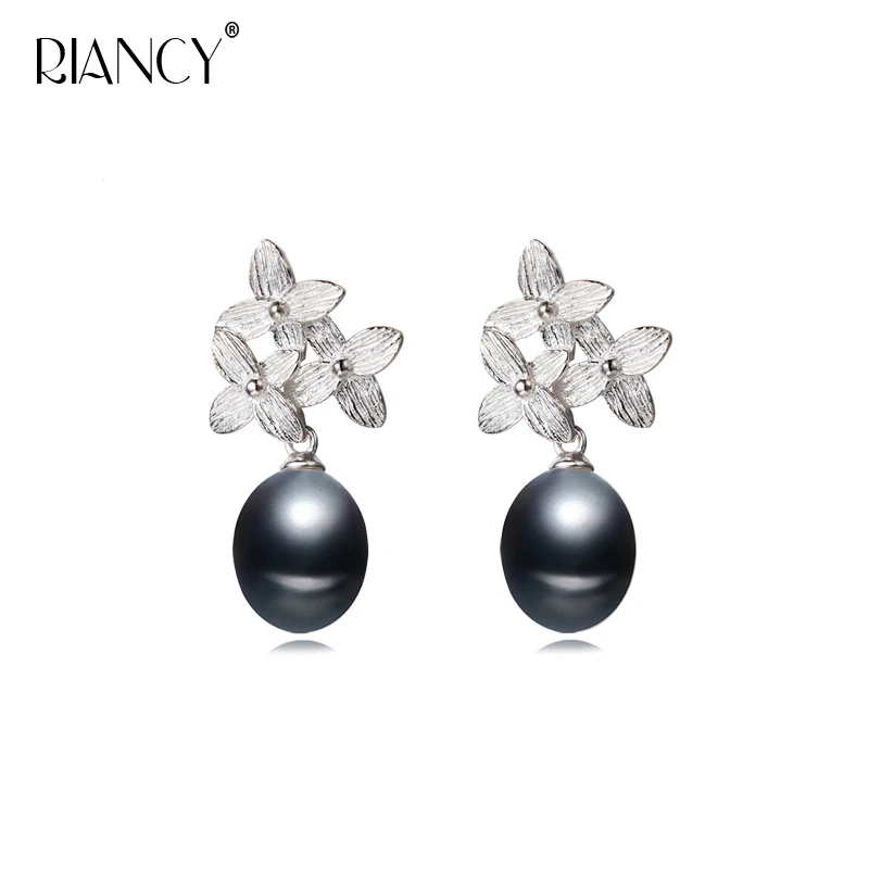 Модные серьги с натуральным пресноводным жемчугом, 8-9 мм, черные элегантные жемчужные ювелирные изделия для женщин, свадебный подарок - Цвет камня: silver-Black  Pearl