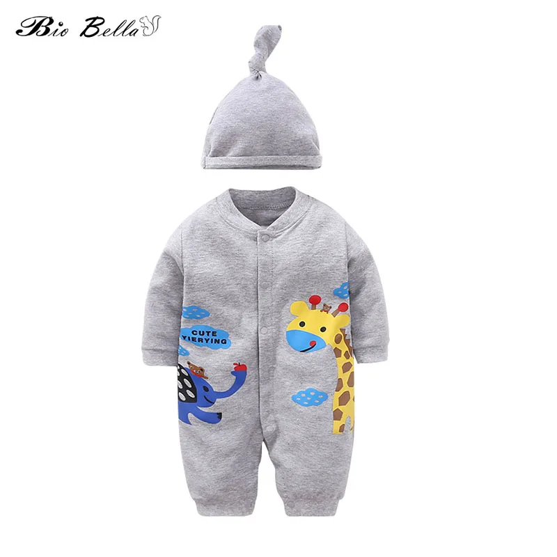 

Cotton Baby Infant Suit Newborn Long Sleeve Jumpsuit+Cap 2pcs Clothing Set Cute Animal Giraffe Spring Autumn Babies Clothes