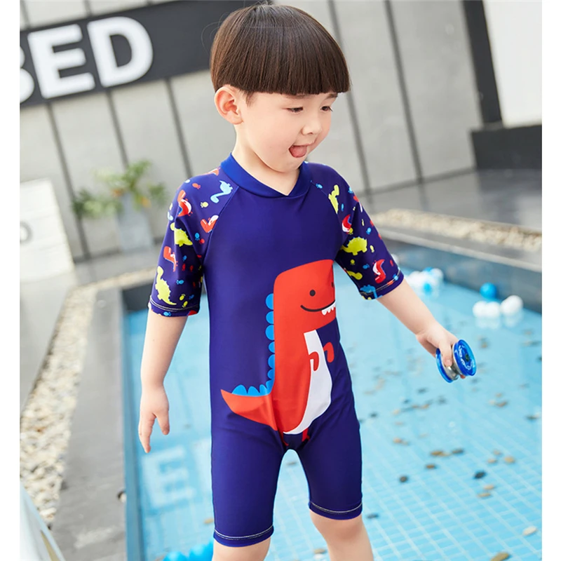 New Models 1 8 Y Boys Rash Guards one piece Swimwear Dinosaur pattern