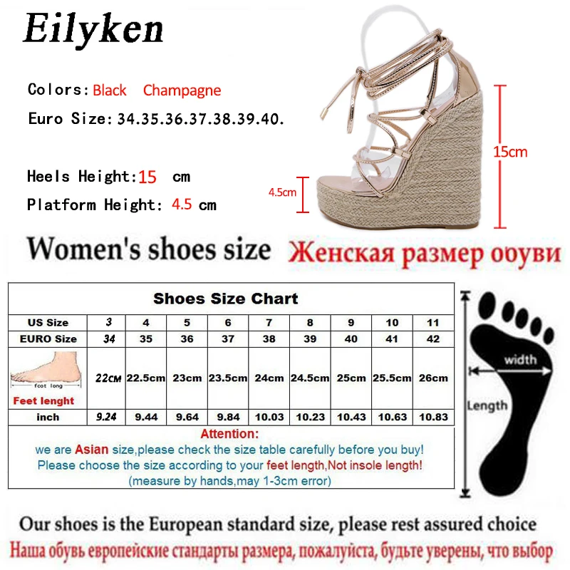 Eilyken Fashion Women Summer Open Toe Shoes Ankle Strap Women Platform Sandals Wedges High heels 15CM Sandals Shoes