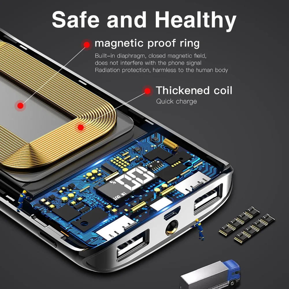 HOT30000mah внешний аккумулятор встроенный беспроводной зарядное устройство портативное QI Беспроводное зарядное устройство для iPhone samsung