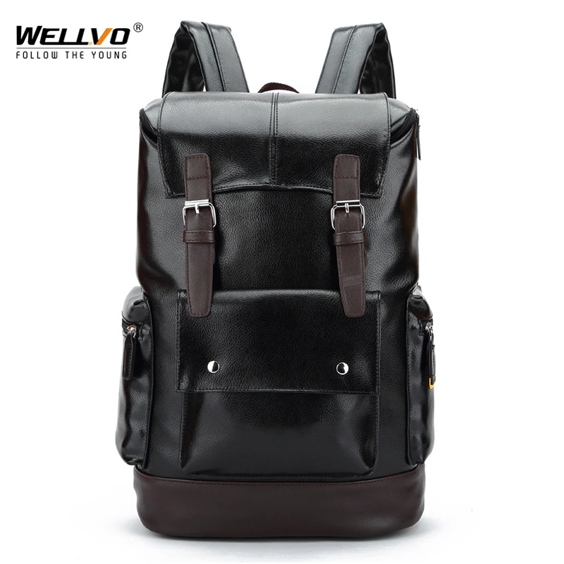 Men PU Fashion Leather Backpack Teenager Backpacks Korean Japan Style
