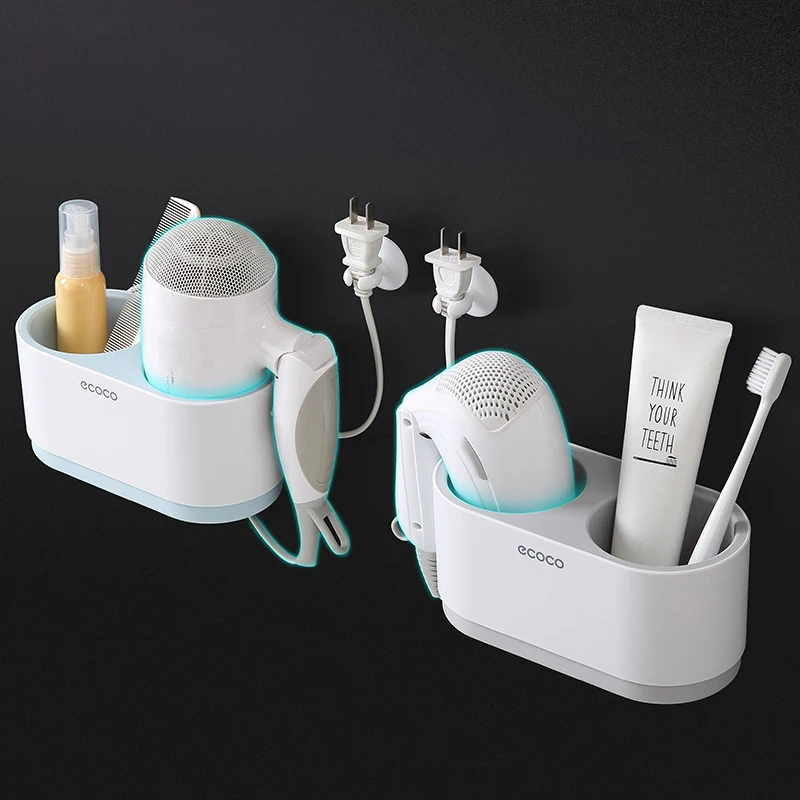 Baratos Estante de baño juego de secador de pelo estante de pared accesorios de baño estantes soporte de almacenamiento para secador de pelo no perforar