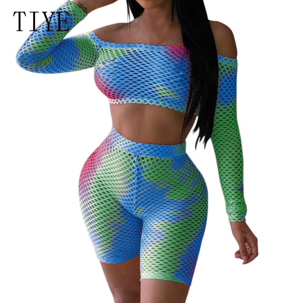TIYE Casual Two Pieces Sets Crop Top and Slim Pants Sexy Off Shoulder Long Sleeve Grid Playsuits New Fashion Tie-dyed Jumpsuits TIYE Casual Two Pieces Sets Crop Top and Slim Pants Sexy Off Shoulder Long Sleeve Grid Playsuits New Fashion Tie-dyed Jumpsuits
