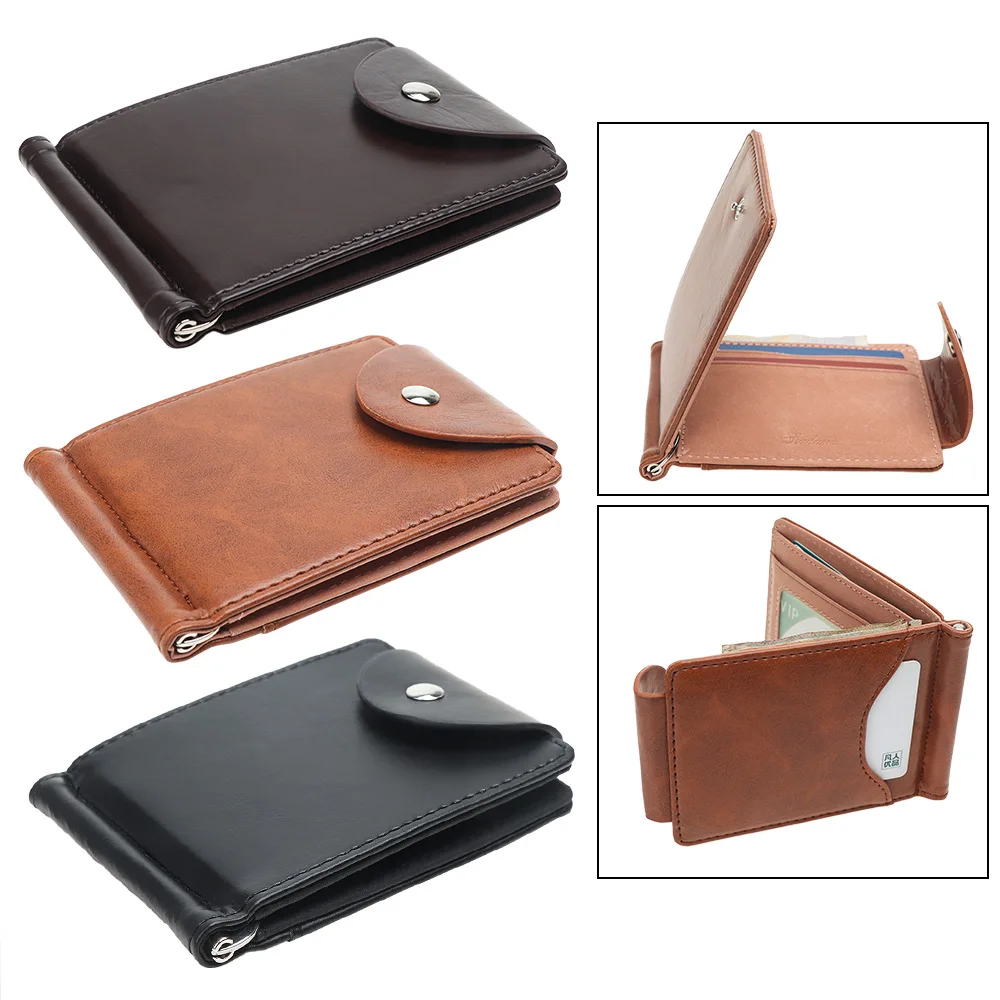 Men PU Leather Short Wallets Buckle Coin Bag Zipper Small ID Credit Money Purses Design Slim Purse Money Clip