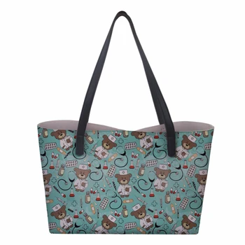 

Customized Nurse Bear Women Handbag Large Capacity PU Leather Female Tote Shoulder bag Girls Crossbody Shopping Bag with Pocket