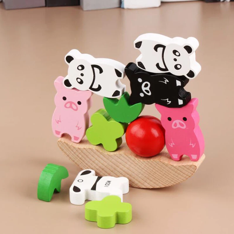 Wooden Animal Cartoon Building Block Toy Height Stacking Balance Children's Assembly blocks Kids Early Educational | Игрушки и хобби