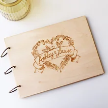 Новинка! Пользовательская Свадебная книга для гостей, выгравированный альбом из дерева в деревенском стиле, любовные птицы и сердце Гостевая книга, свадебный подарок