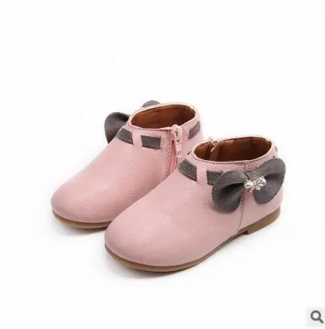 New Autumn Winter Girls Bowtie Short Boots Side Zipper Princess Cartoon Martin Boots Baby Sport Shoes