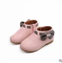 New Autumn Winter Girls Bowtie Short Boots Side Zipper Princess Cartoon Martin Boots Baby Sport Shoes