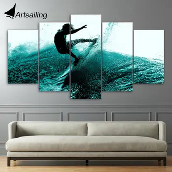 

HD 5 Pieces Canvas Paintings Printed Summer Fun Surf Wall Art Canvas Modular Living Room Bedroom Home Decor ny-840