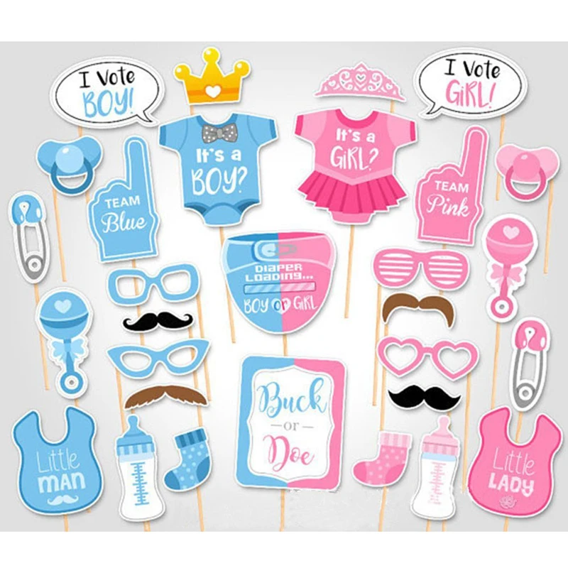 27pcs Baby Shower Favors Photo Booth Props Its a Boy Girl Fun